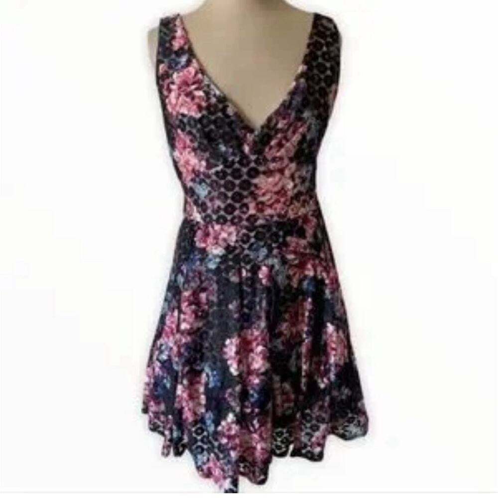 Betsey Johnson Fit & Flare Dress Mesh Overlay Whimsy Goth Coquette Feminine
